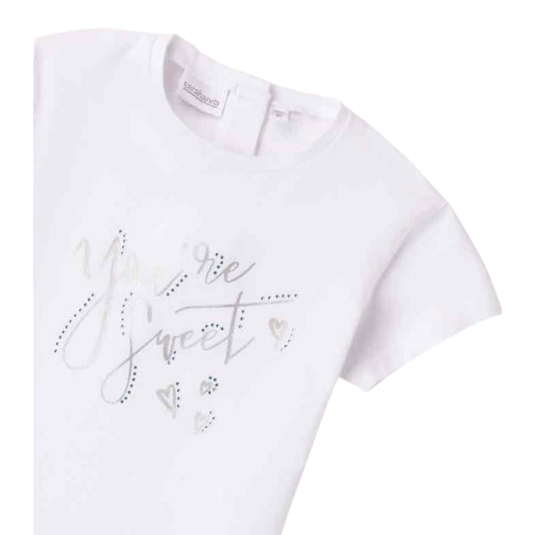 Sarabanda T-Shirt Girocollo tinta unita con Brillantini Bianco per Neonata 0B211X BIANCO SARABANDA 
