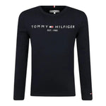 TOMMY HILFIGER shirt girocollo tinta unita con stampa in contrasto Nero per Bambino KS0KS00202X NERO TOMMY HILFIGER 