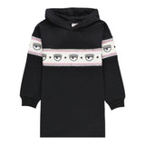 Chiara Ferragni Einfarbiges Kleid Mit Kapuze Und Print Schwarz Für Baby Mädchen