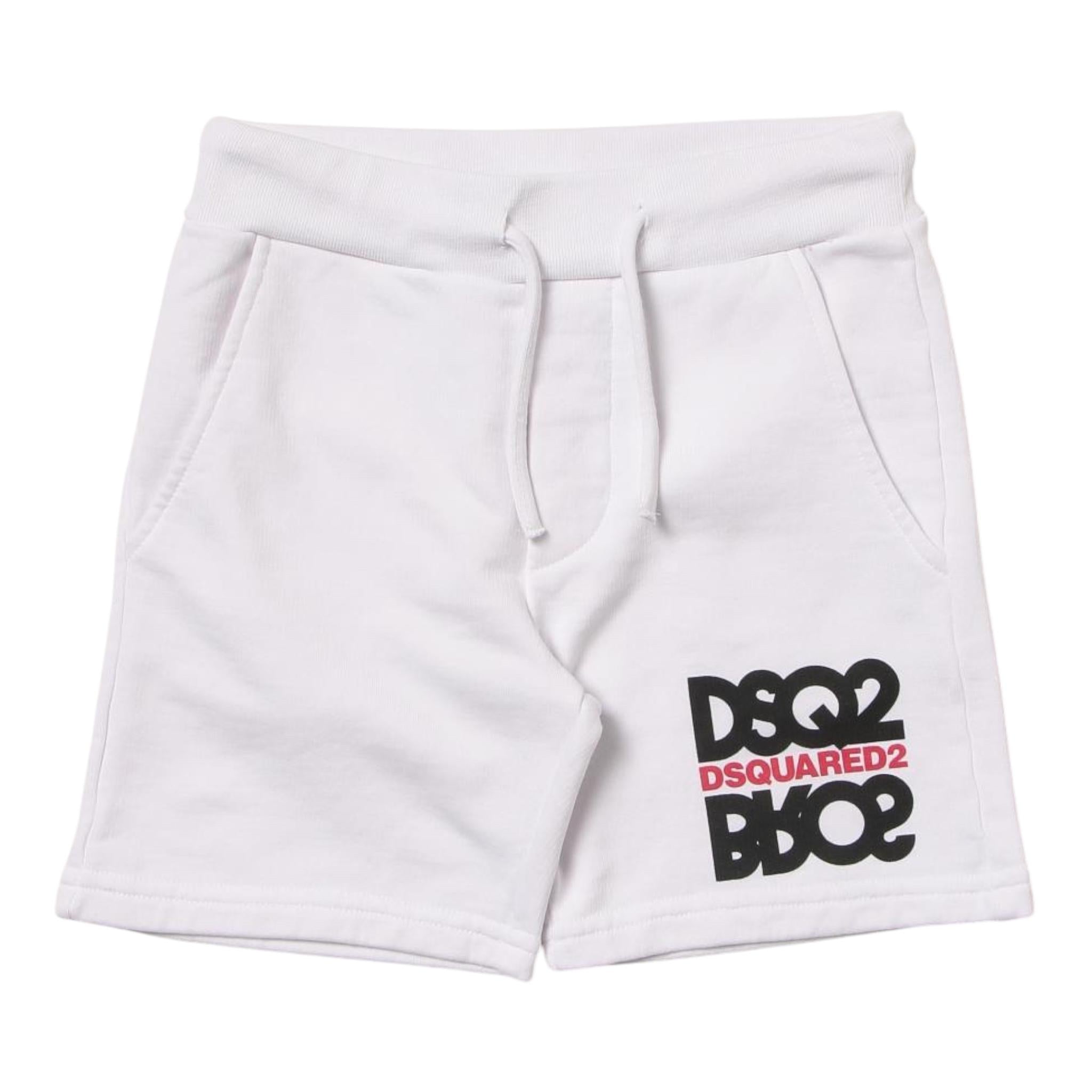 Dsquared2 Bermuda Tuta Tinta Unita con Logo per Bambino DQ0865 BIANCO DSQUARED2 