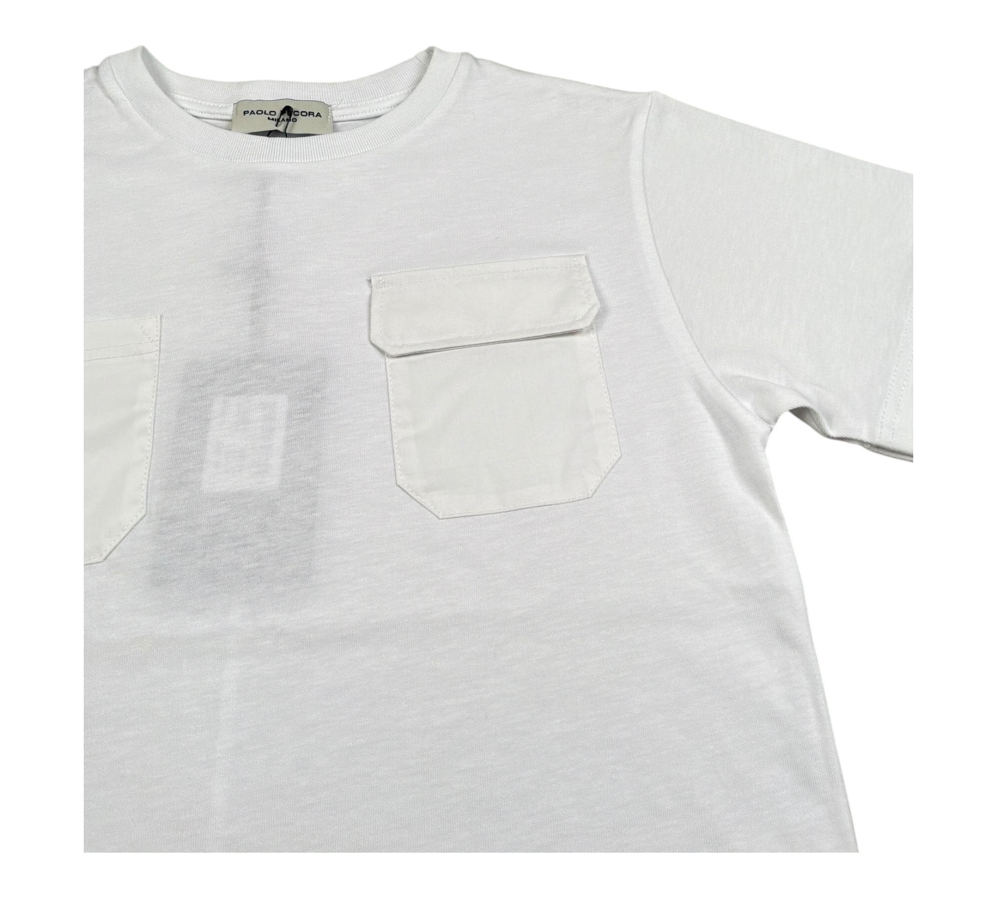 Paolo Pecora T-Shirt Girocollo Tinta Unita con Taschini per Bambino PP4351 BIANCO PAOLO PECORA 