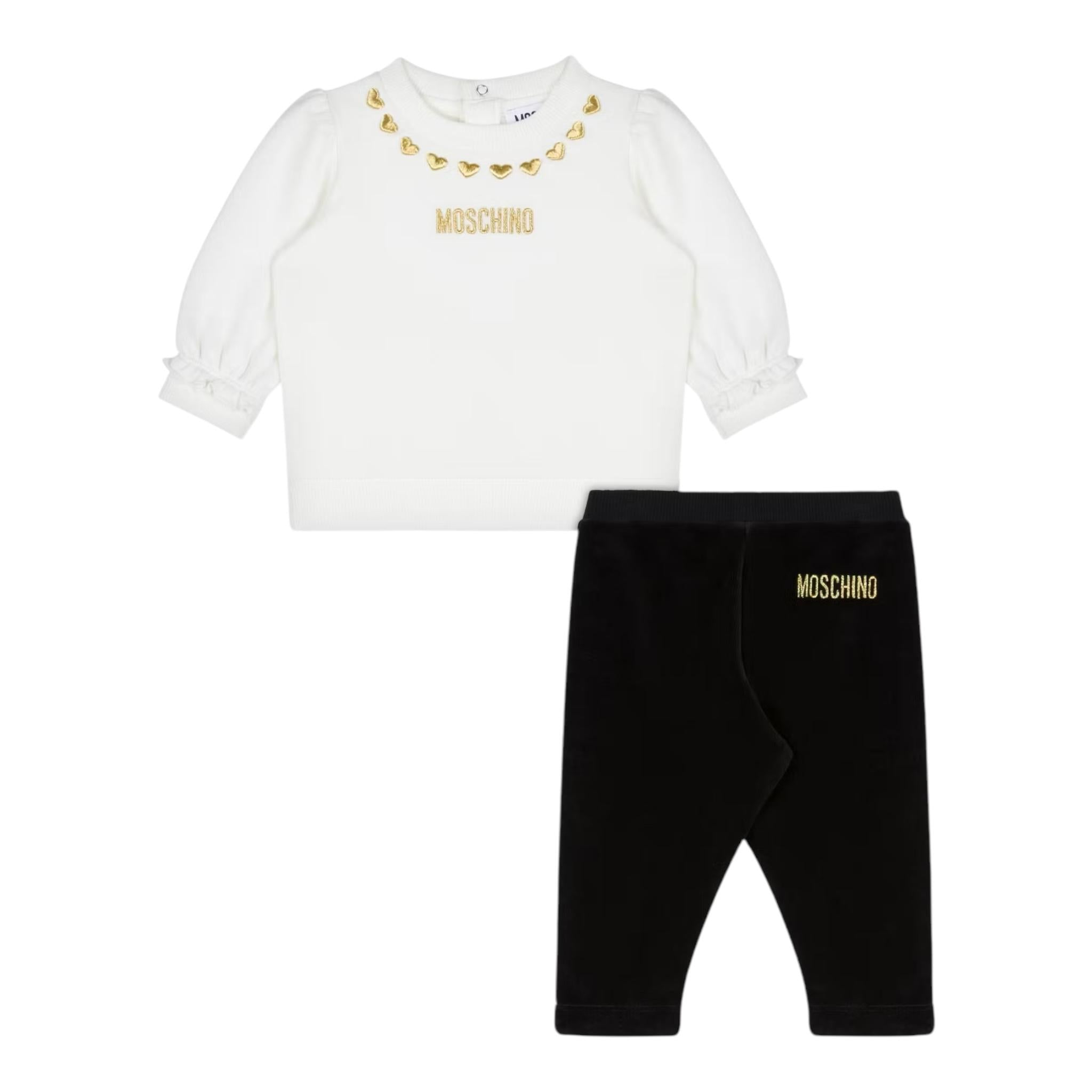 MOSCHINO completo 2 pezzi felpa-leggins in velluto Panna/nero per Neonata MDK02X PANNA/NERO MOSCHINO 