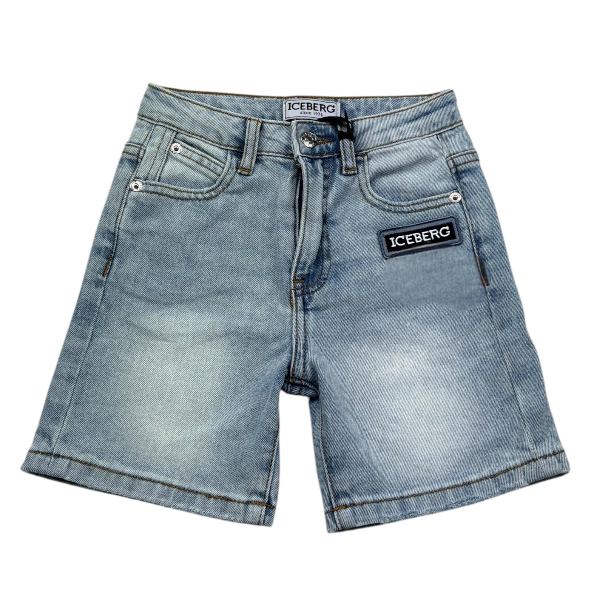 Iceberg Bermuda In Denim Tinta Unita con Girovita Regolabile per Bambino BMICE5100BX AZZURRO ICEBERG 