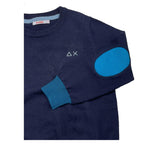 SUN68 maglia girocollo tinta unita con logo e toppe Blu per Bambino K44327 BLU SUN68 