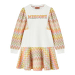 MISSONI abito felpa girocollo tinta unita con maniche e gonna in contrasto Bianco per Bambina MV1A90 BIANCO MISSONI 