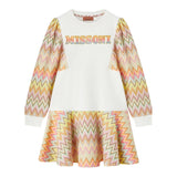 MISSONI abito felpa girocollo tinta unita con maniche e gonna in contrasto Bianco per Bambina MV1A90 BIANCO MISSONI 