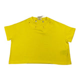Khrisjoy Gelbes einfarbiges durchbrochenes T-Shirt mit Rundhalsausschnitt für Mädchen