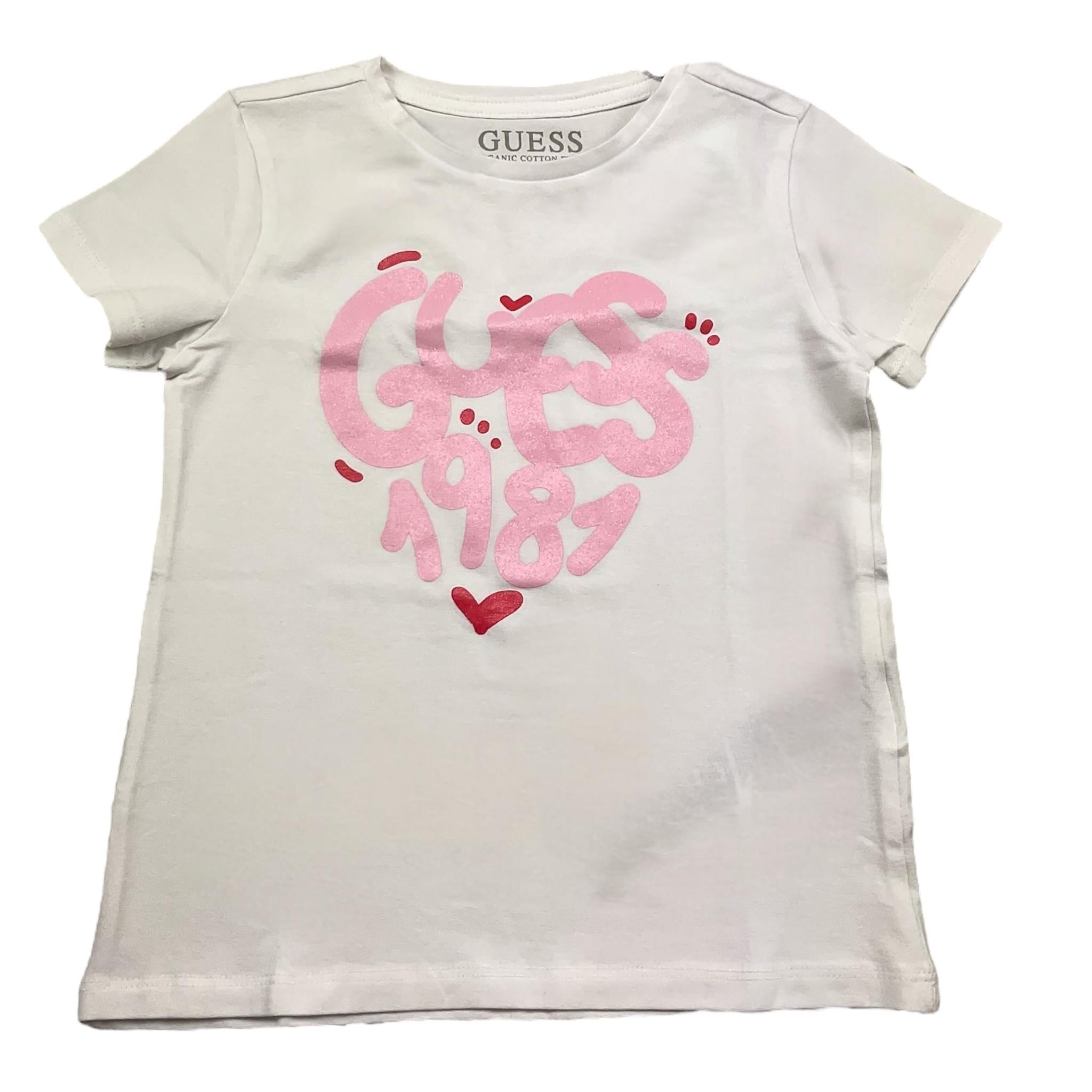 Guess T-Shirt Girocollo Tinta Unita con Logo per Bambina K5RI02K6YW4 BIANCO GUESS 