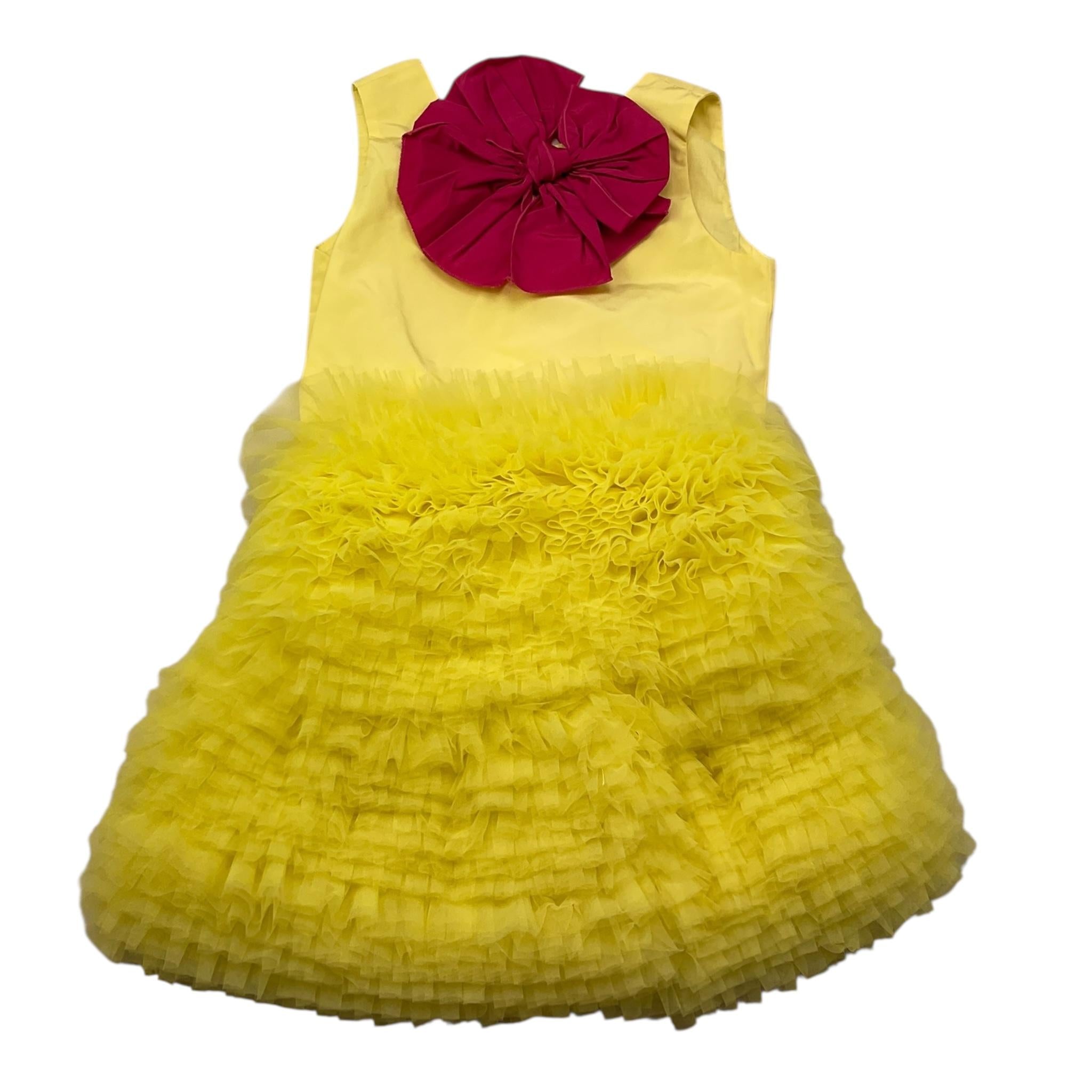 Miss Grant Abito Giromanica Tinta Unita con Tulle per Bambina MG1349 GIALLO MISS GRANT 