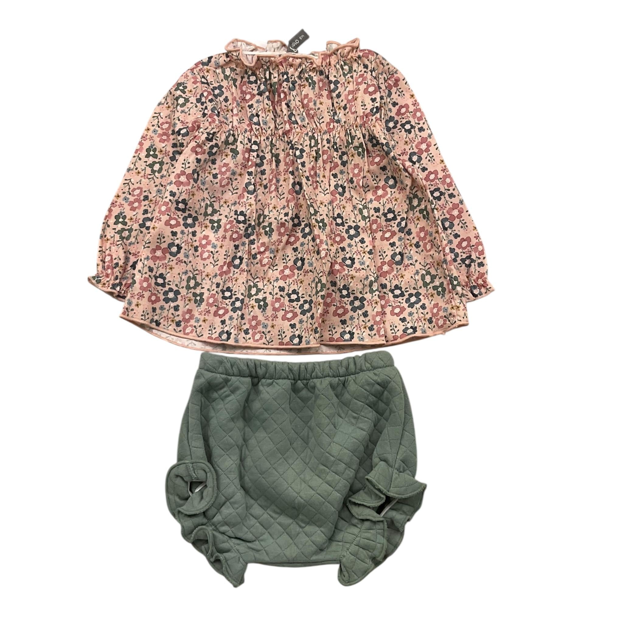 CALAMARO completo 2pz camicia-coulotte fantasia fiori Rosa per Neonata 22064 ROSA CALAMARO 