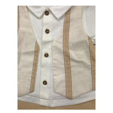 Barcellino Zweifarbiger Strampler Halbarm mit Knöpfen Weiß/Beige für Neugeborene