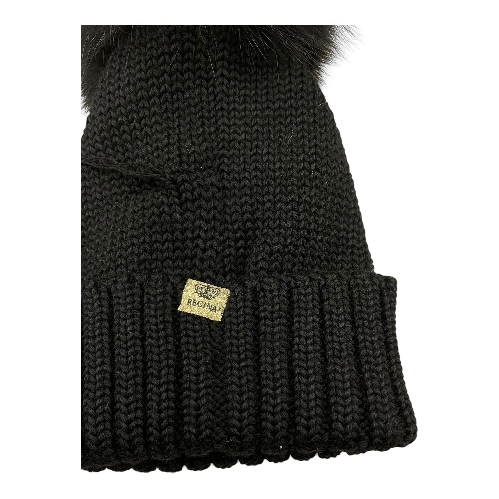 REGINA   cappello tinta unita con pon pon Nero per Neonata 305999N NERO REGINA 