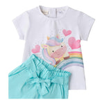 Sarabanda Completo 2 Pezzi T-Shirt-Short per Neonata 0B213N BIANCO/AZZURRO SARABANDA 