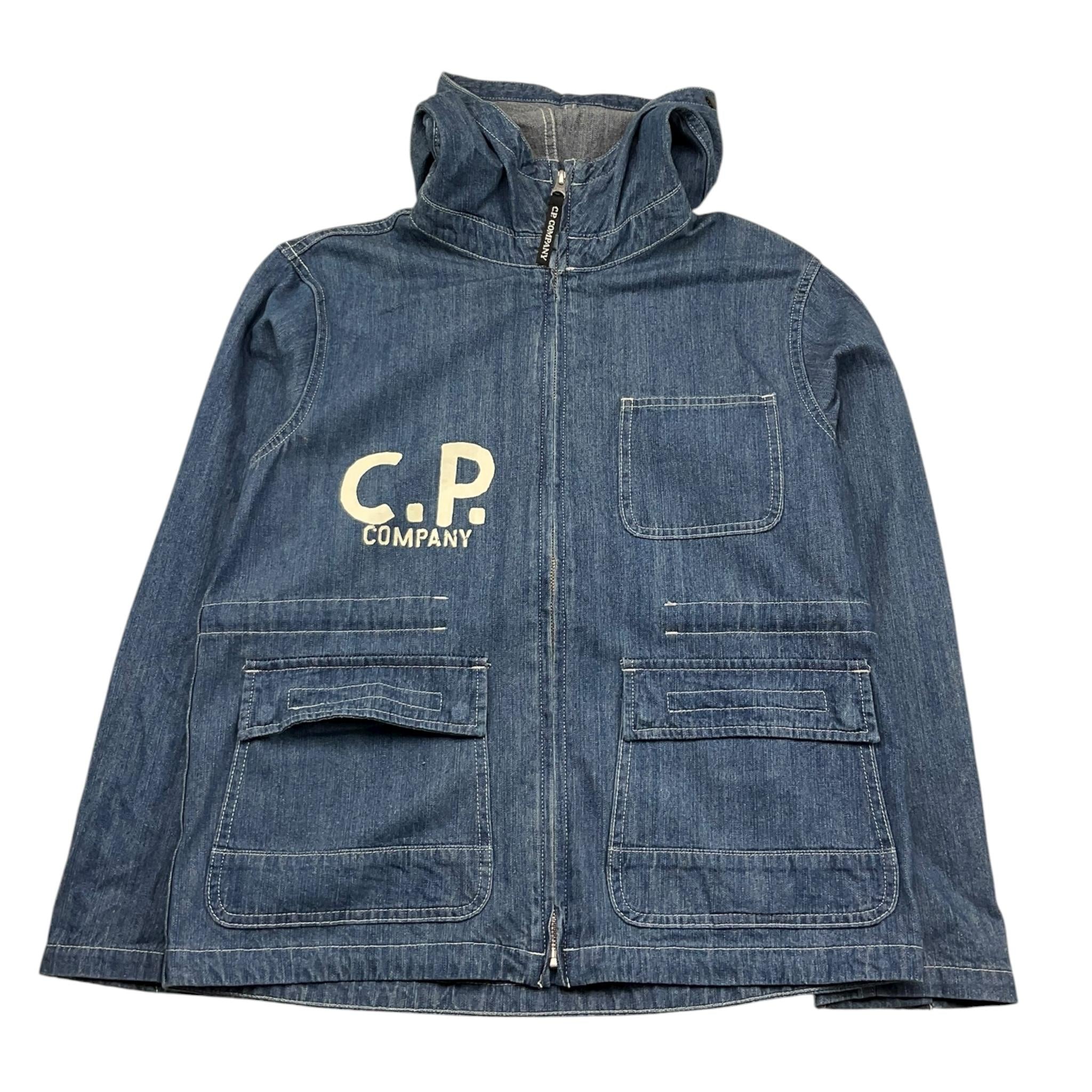 C.P. Company Giubbino In Denim Tinta Unita con Zip E Cappuccio per Bambino CUA002 BLU C.P. COMPANY 