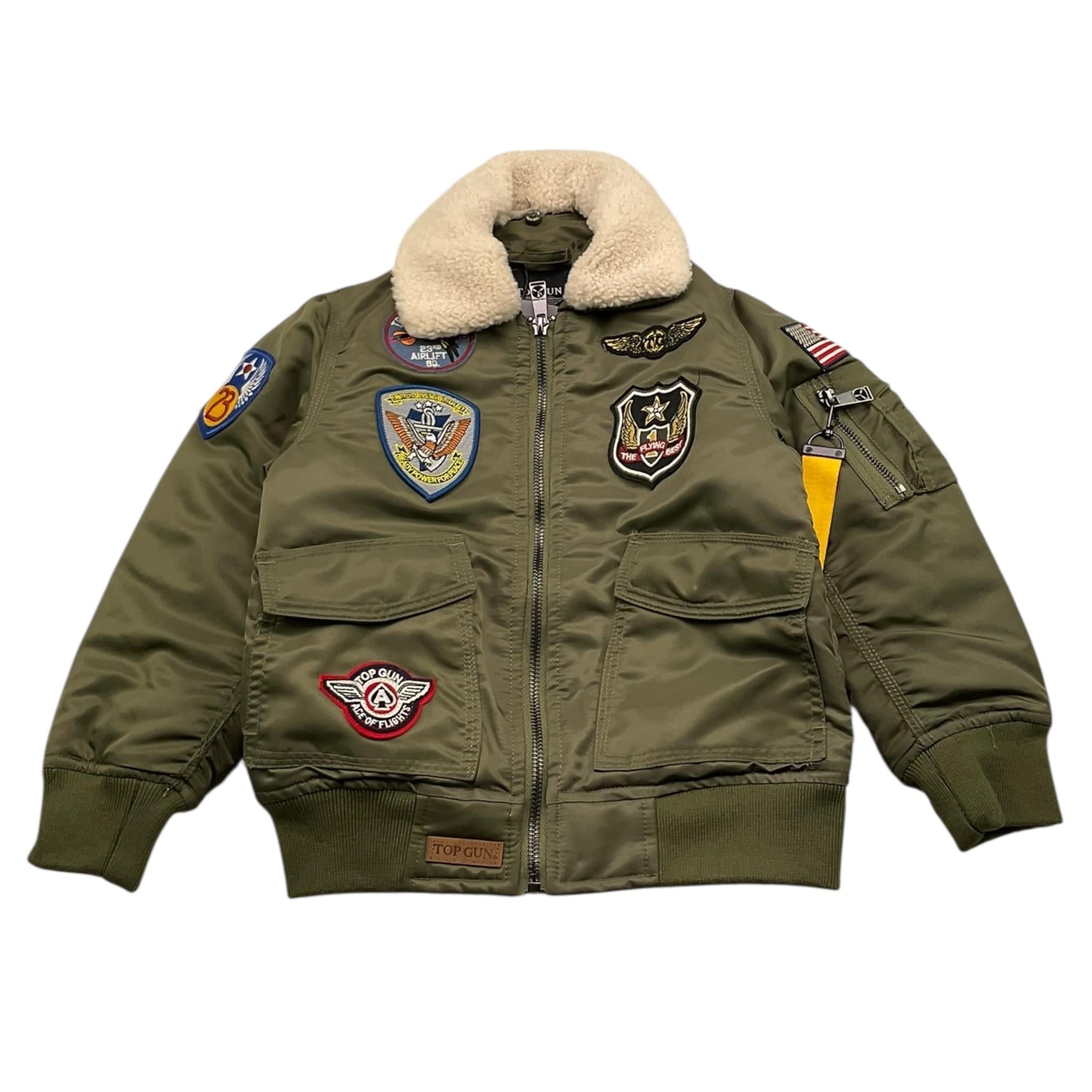 TOP GUN giubbotto tinta unita cn ricami e collo pelliccia Verde per Bambino 02G0592 VERDE TOP GUN 