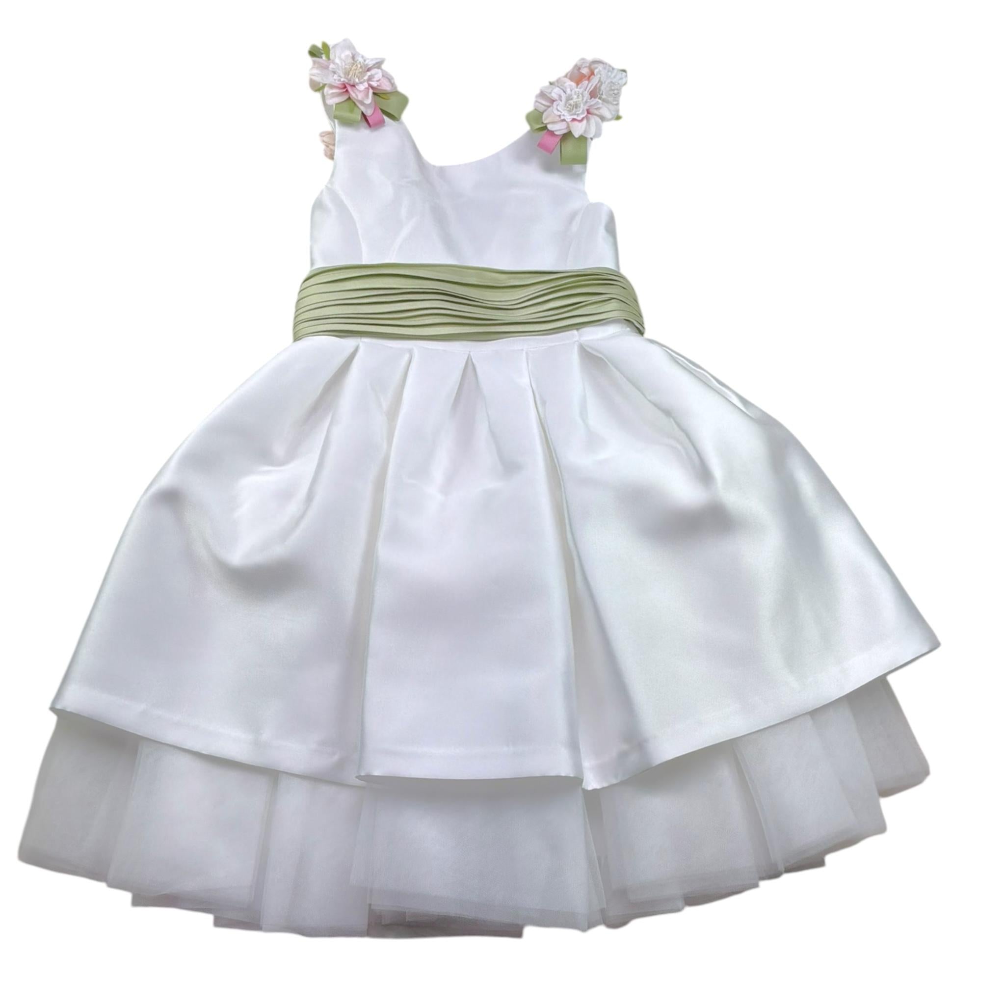 Modi Collezione Abito Cerimonia Tinta Unita con Fiori per Bambina B4053M BIANCO MODI COLLEZIONE 