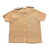 Babidu – Einfarbiges T-Shirt mit kontrastierendem Kragen und pfirsichfarbenen Perforationen für Baby-Mädchen