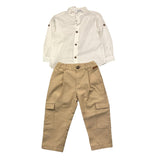 Barcellino Kompletthose-Shirt Zweifarbig Weiß/Beige Für Neugeborene