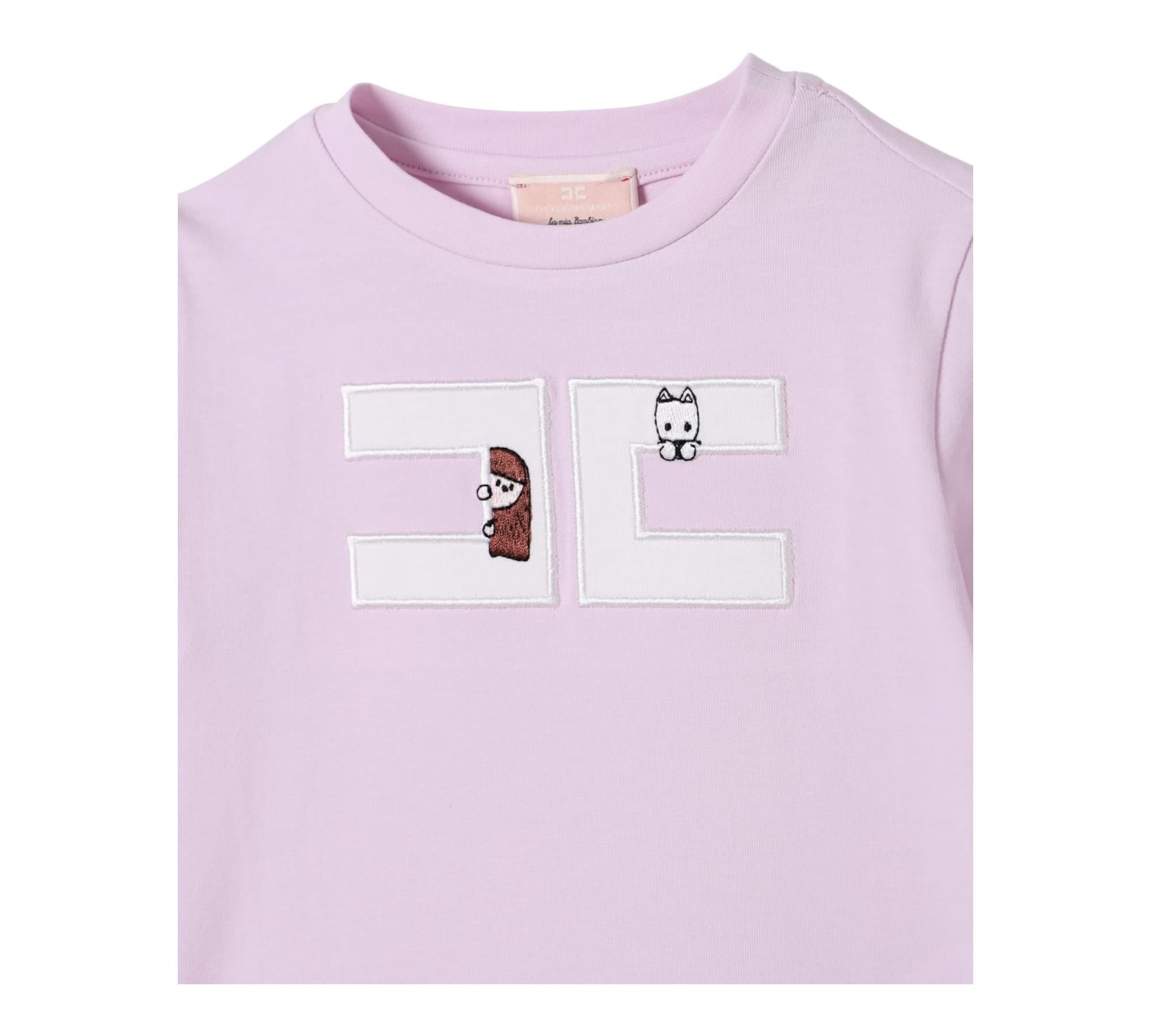 Elisabetta Franchi T-Shirt Girocollo Tinta Unita con Logo per Neonata EGTS090N LILLA ELISABETTA FRANCHI 