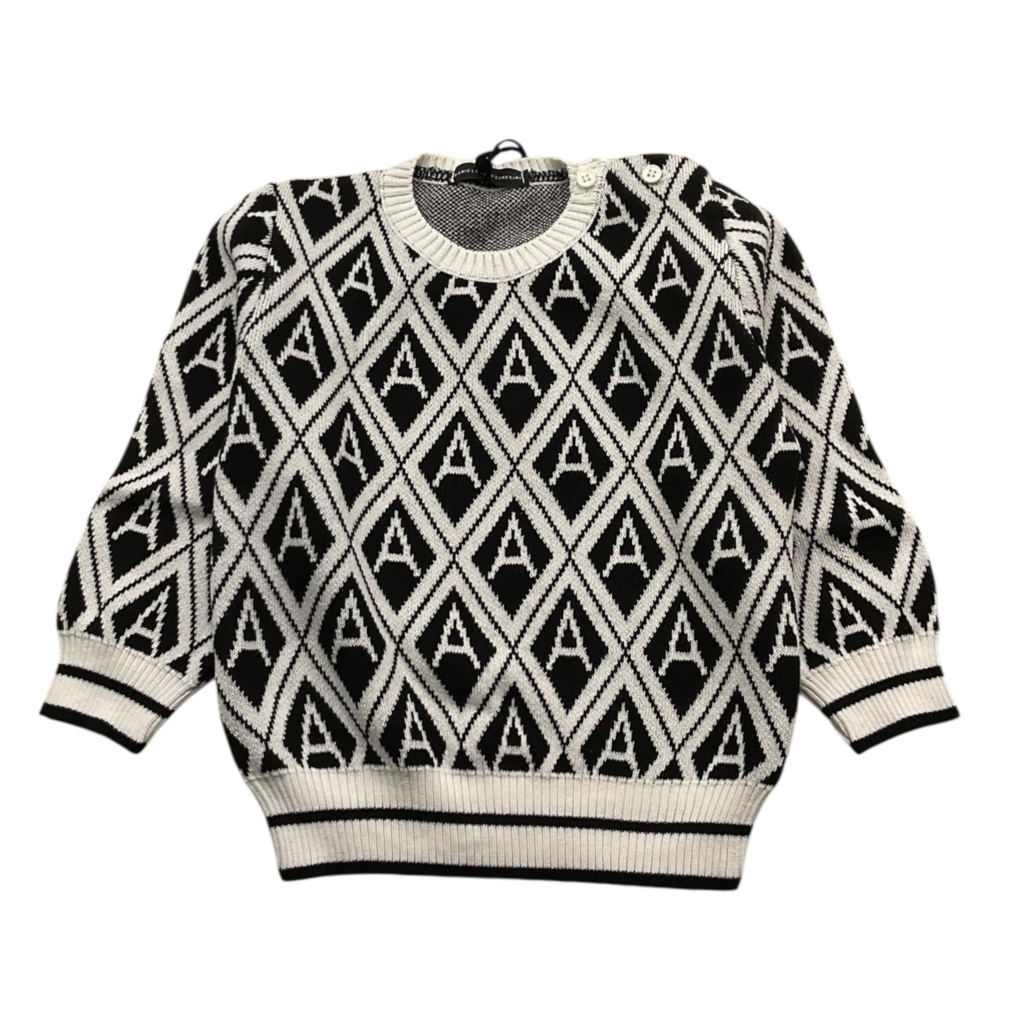 DANIELE ALESSANDRINI maglia girocollo tinta unita con fantasia rombi Bianco/nero per Neonato 1291W00047X BIANCO/NERO DANIELE ALESSANDRINI 