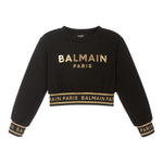 BALMAIN felpa girocollo tinta unita con stampa Nero per Bambina BT4A20 NERO BALMAIN 
