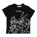 Iceberg T-Shirt Rundhals Einfarbig mit Kontrastdruck Schwarz für Neugeborene