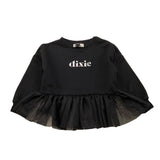 DIXIE felpa tinta unita girocollo con logo e tulle Nero per Bambina LB20040G67 NERO DIXIE 