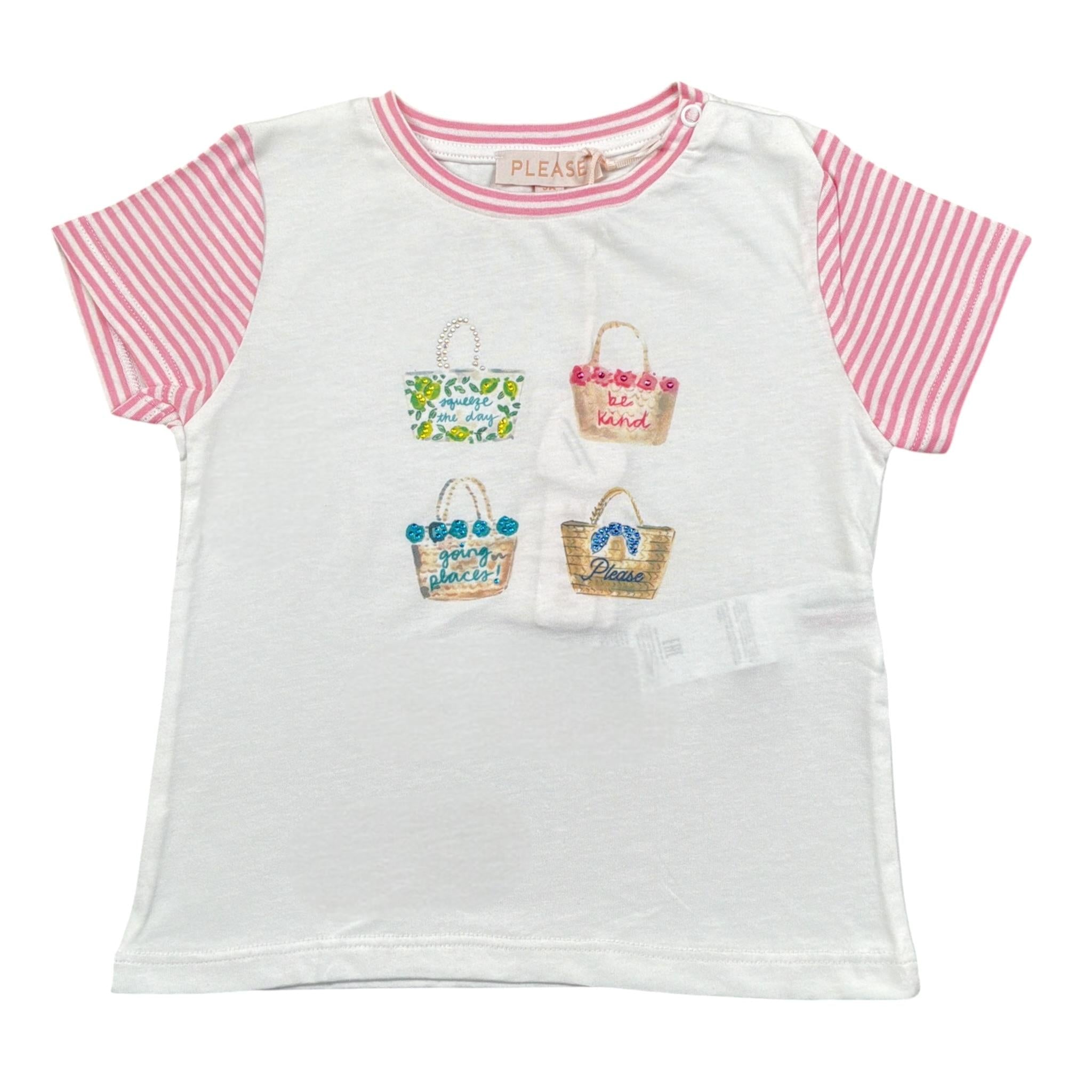 Please T-Shirt Girocollo tinta unita con Stampa Bianco per Bambina MBF3030G60 BIANCO PLEASE 