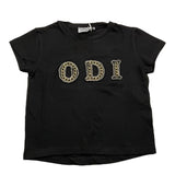 Odi Et Amo T-Shirt Rundhalsausschnitt Einfarbig mit schwarzen Applikationen für Mädchen