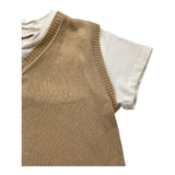 Le Bebe' Einfarbiges T-Shirt mit Rundhalsausschnitt und Weste aus Kunststrick, Weiß/Beige, für Neugeborene