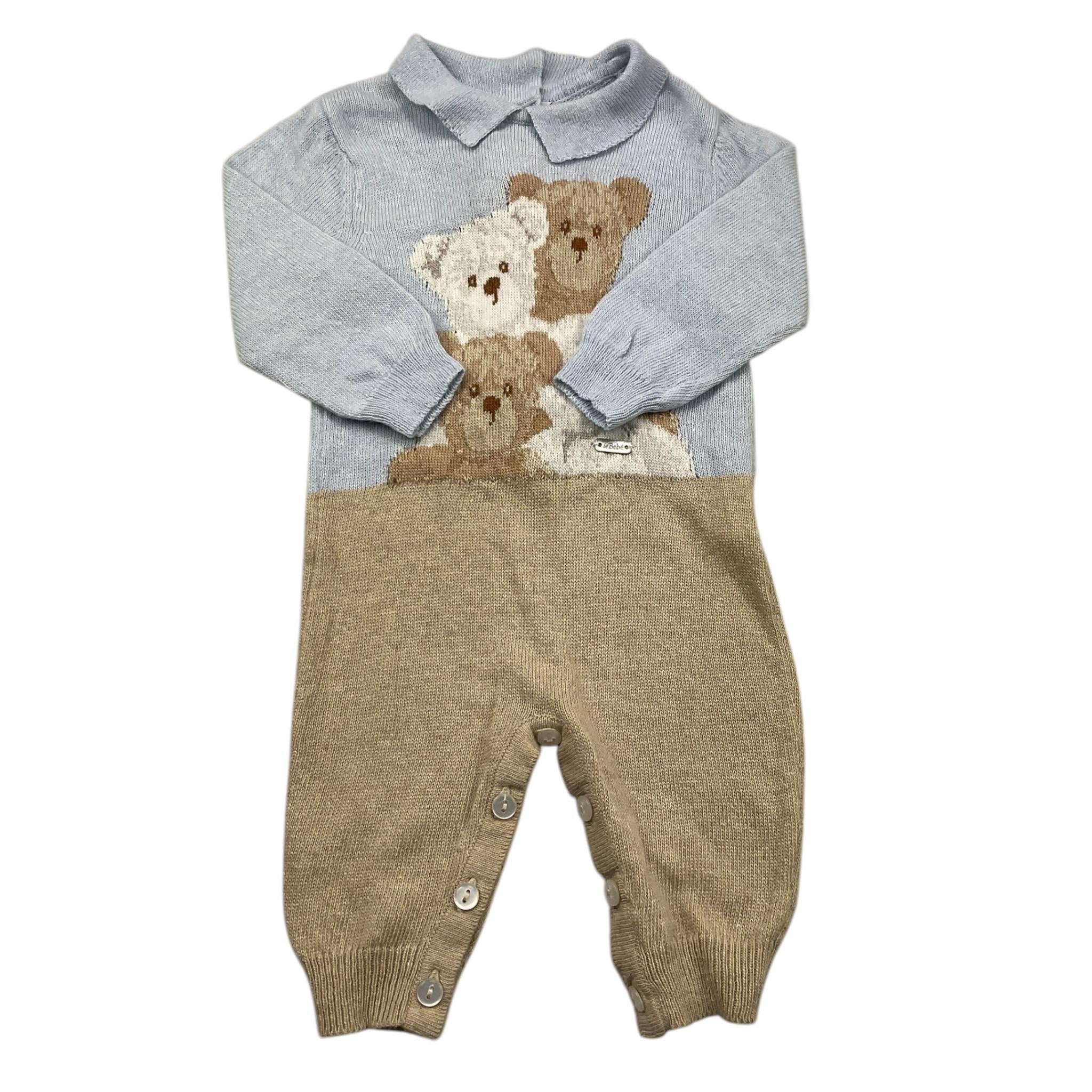 LE BEBE' tutina in maglia bicolore cn ricami orsi Azzurro/beige per Neonato LBB5102 AZZURRO/BEIGE LE BEBE' 