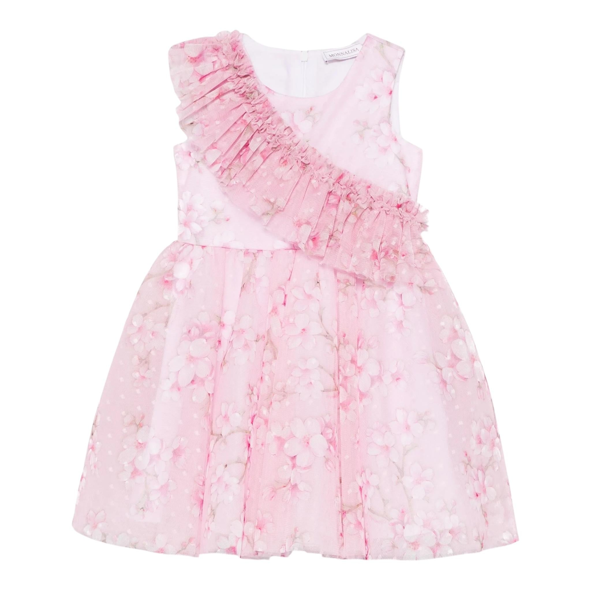 Monnalisa Abito Giromanica Tinta Unita In Tulle per Bambina 19E905 ROSA MONNALISA 