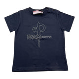 Cesare Paciotti T-Shirt, einfarbig, Rundhalsausschnitt, mit blauem Logo-Print für Neugeborene