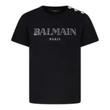 Balmain T-Shirt Tinta Unita con Stampa per Bambina BV8Q21 NERO BALMAIN 