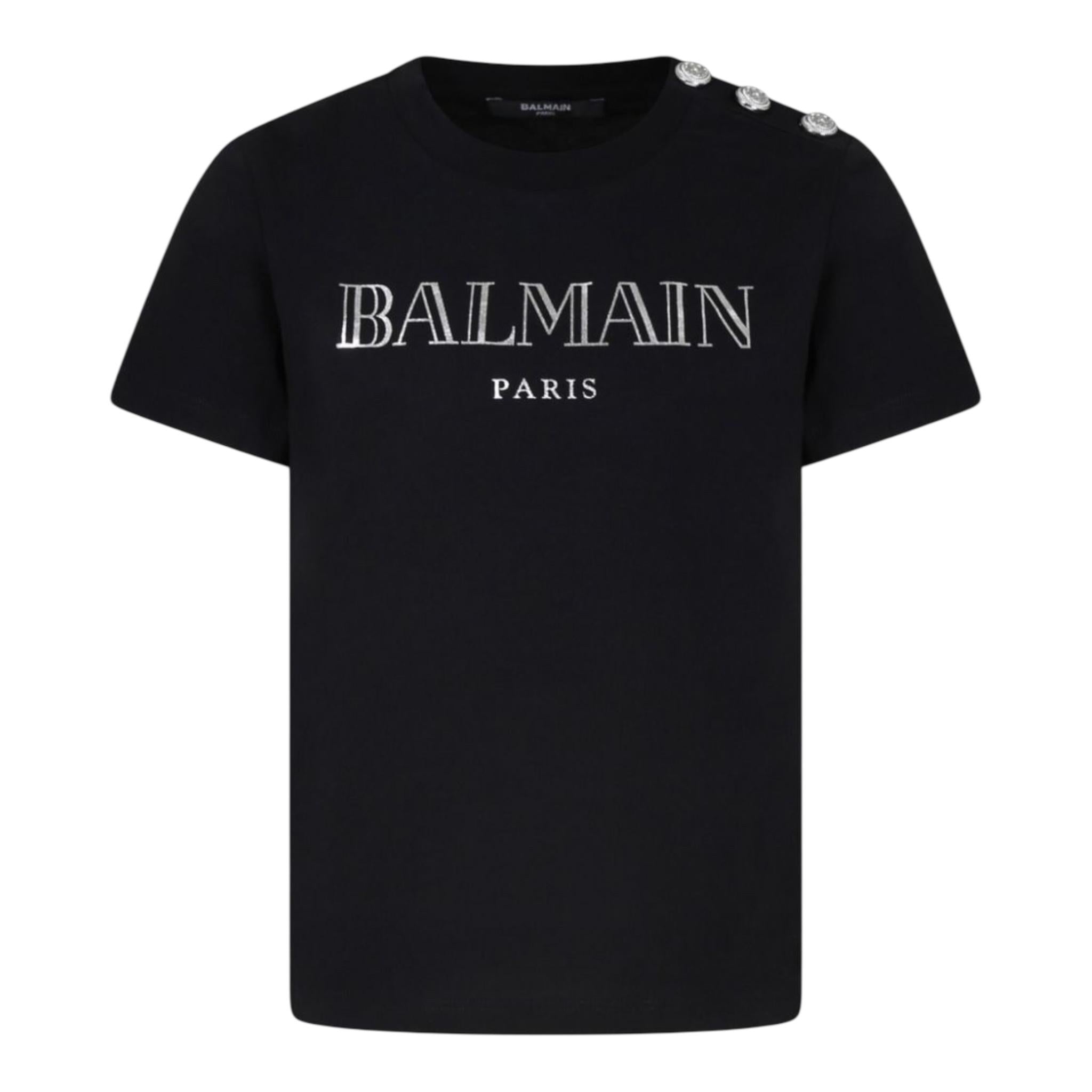 Balmain T-Shirt Tinta Unita con Stampa per Bambina BV8Q21 NERO BALMAIN 