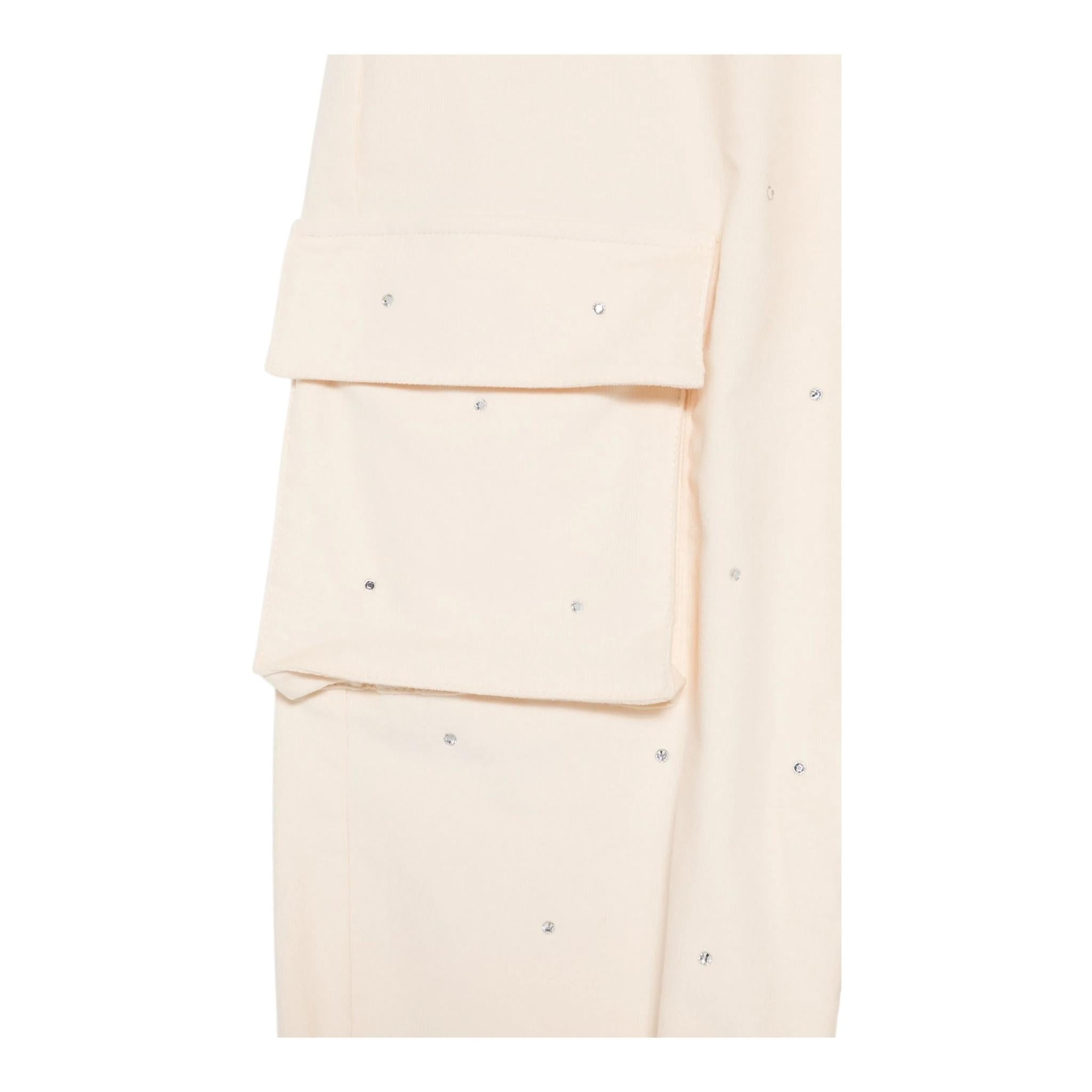 DOU DOU pantalone tinta unita con tasconi e brillantini Panna per Bambina DV6B21 PANNA DOU DOU 