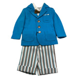 Helle Farben 4-teiliges Set Jacke-Shirt-Fliege-Bermudablau für Neugeborene