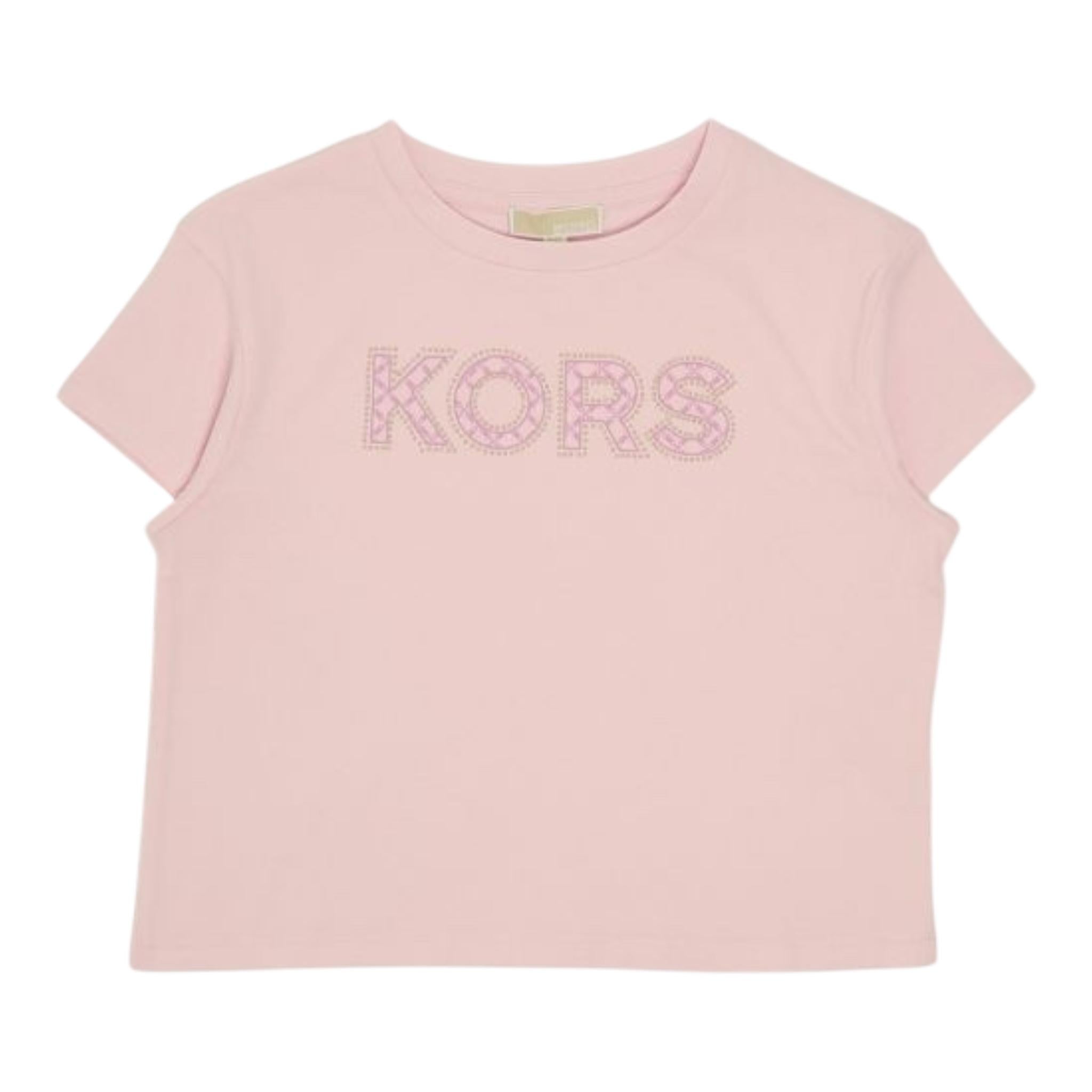 Michael Kors T-Shirt Girocollo Tinta Unita con Stampa per Bambina R30319 ROSA MICHAEL KORS 