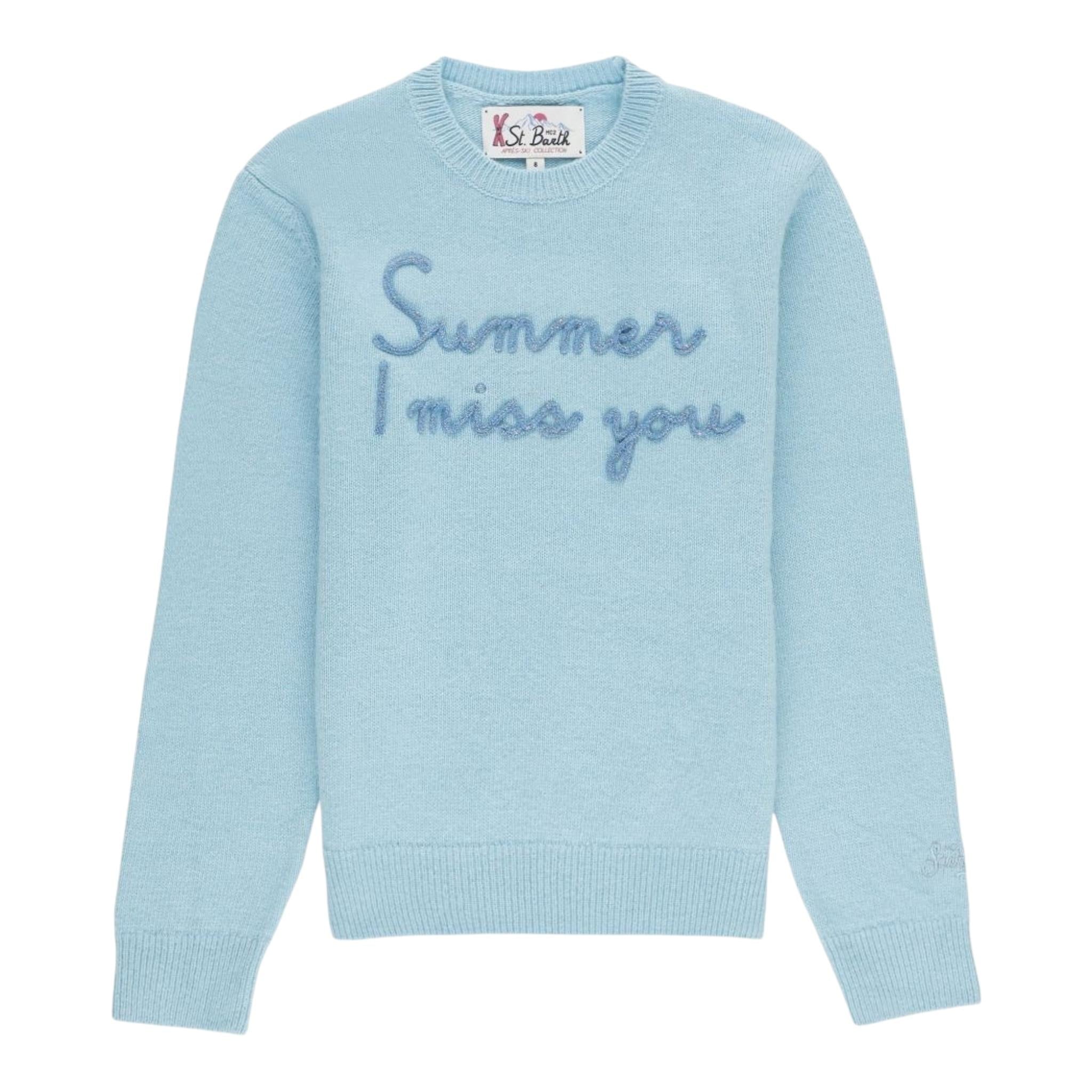 SAINT BARTH maglie girocollo tinta unita con stampa Azzurro per Bambina MISSSUMMER AZZURRO SAINT BARTH 