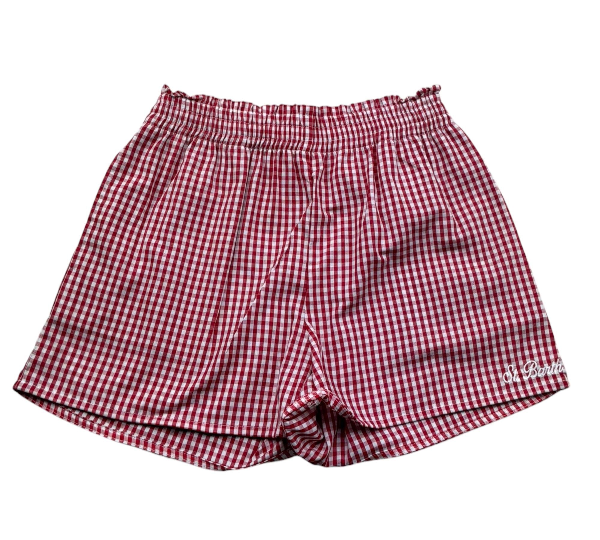 Saint Barth Short Fantasia Quadretti con Elastico In Vita per Bambina MEAVE ROSSO SAINT BARTH 