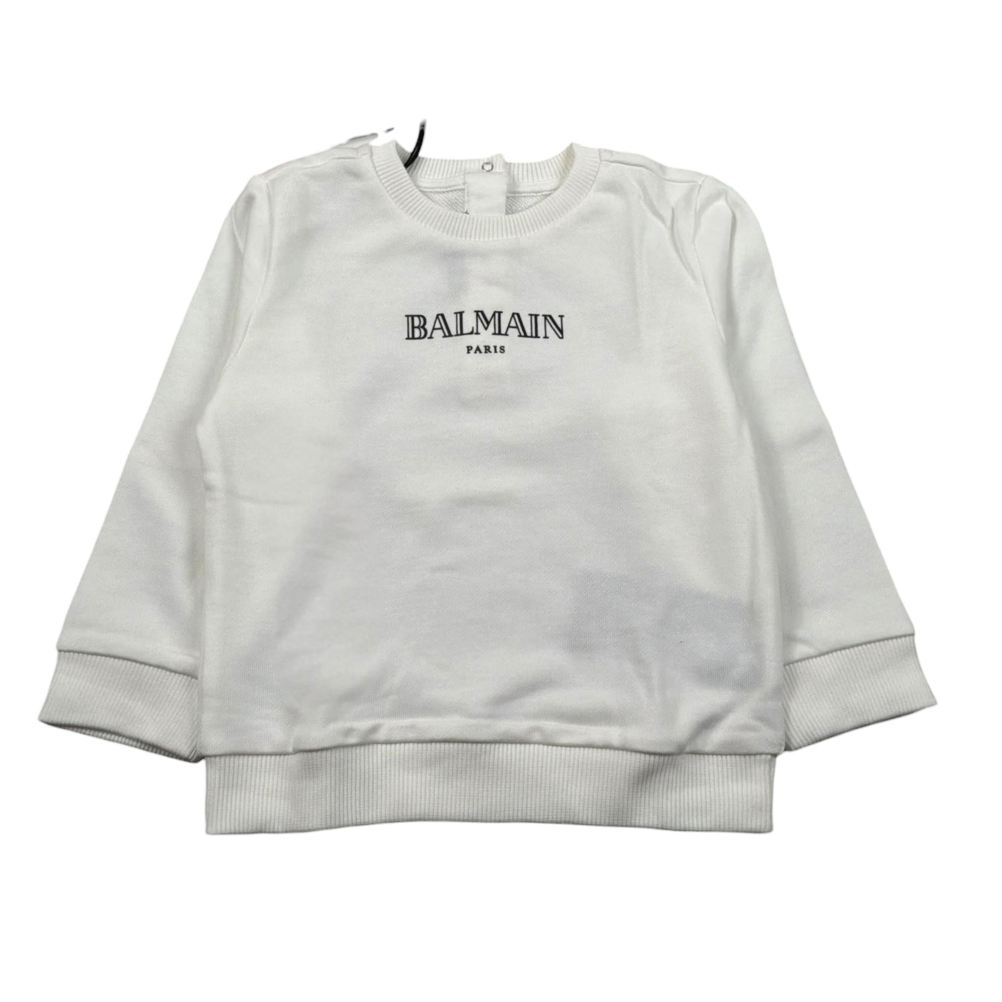 Balmain Felpa Chiusa Girocollo tinta unita con Logo Bianco per Neonato V4560NX BIANCO BALMAIN 