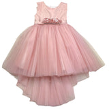 Bella Brilli Einfarbiges ärmelloses Abendkleid mit rosa Tüll für Mädchen