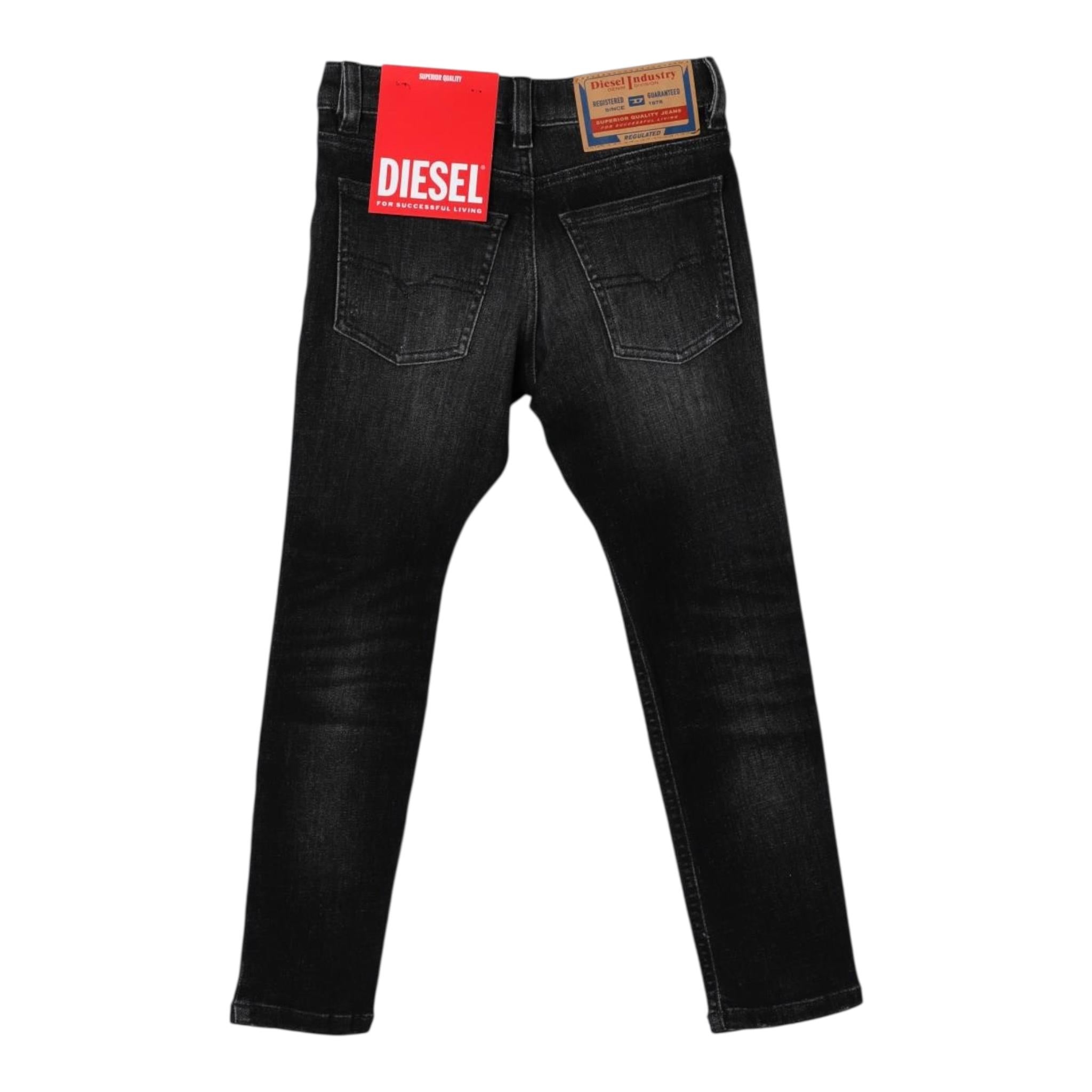 DIESEL jeans tinta unita con logo Nero per Bambino J00810 NERO DIESEL 