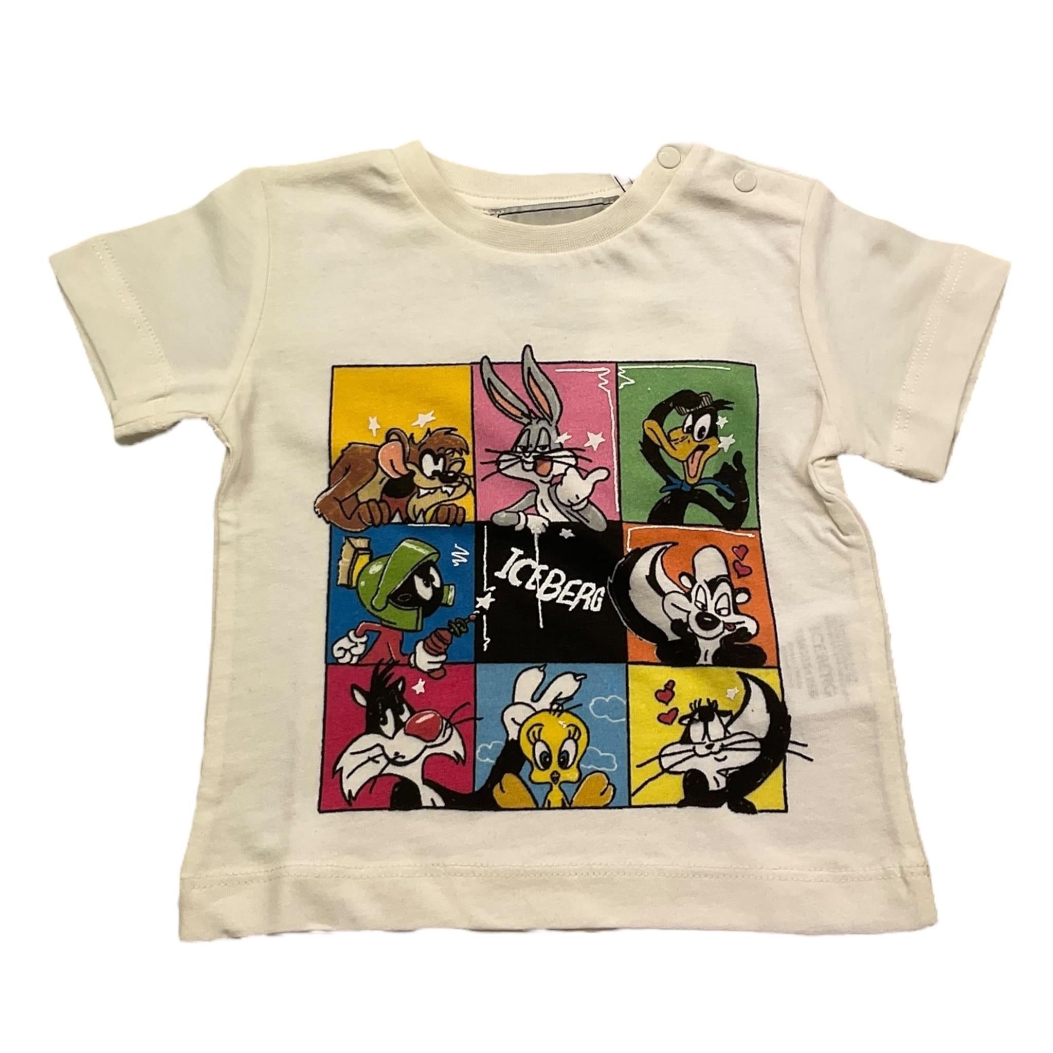 Iceberg T-Shirt Girocollo Tinta Unita con Stampe In Contrasto per Neonato TSICE5125B PANNA ICEBERG 