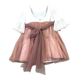 Tete'&amp;Martina Zweifarbiges Halbarmkleid mit weiß/rosa Tüll für Mädchen