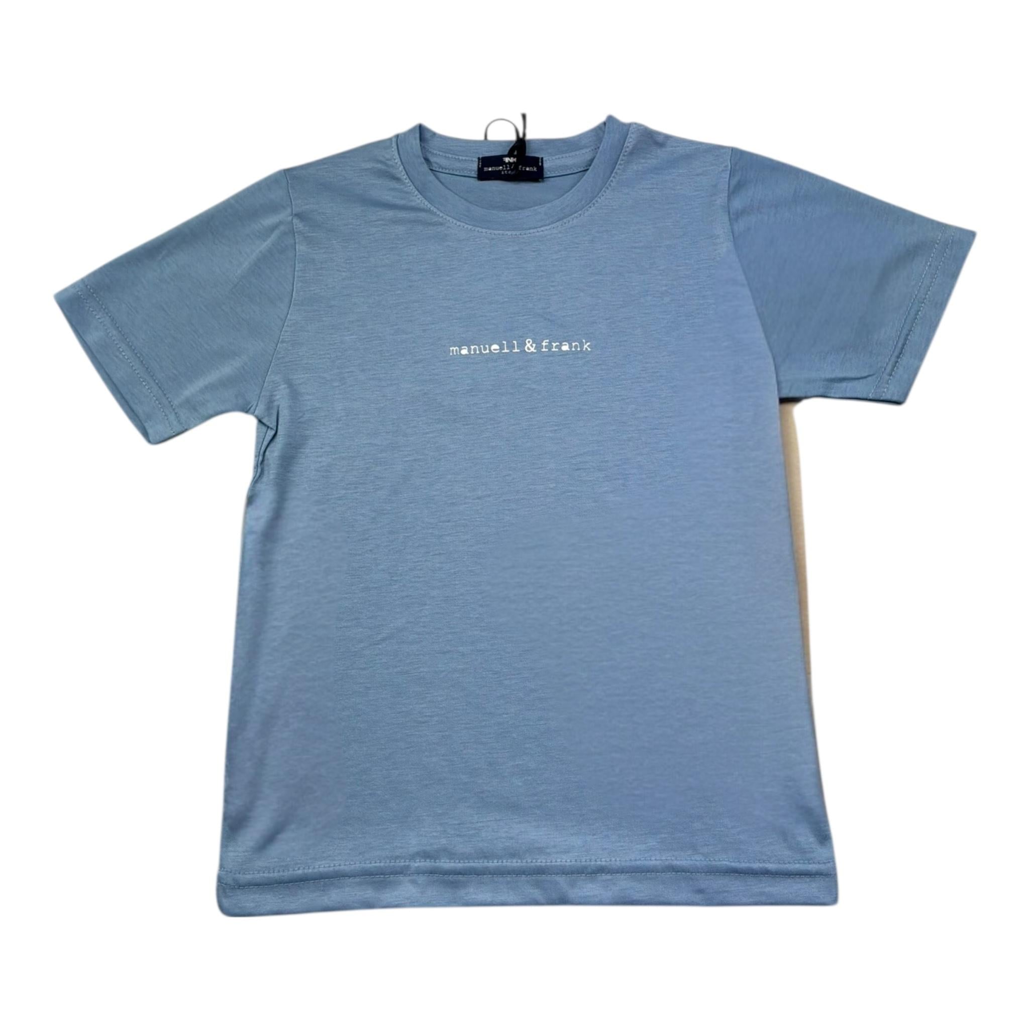 Manuel & Frank T-Shirt Girocollo Tinta Unita con Stampa per Bambino MF7371B AZZURRO MANUEL & FRANK 