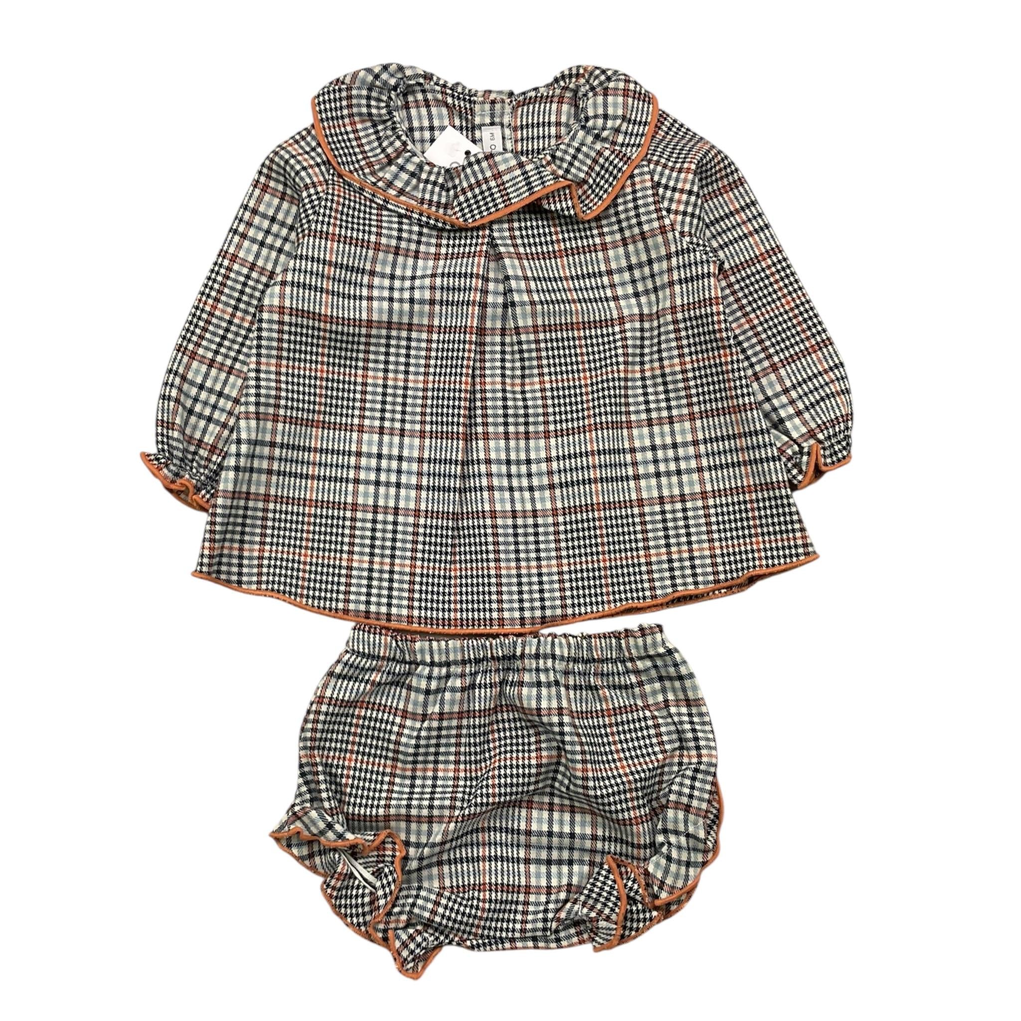 CALAMARO completo 2pz camicia-coulotte tinta unita con fantasia a quadri Bianco per Neonata 22065X BIANCO CALAMARO 