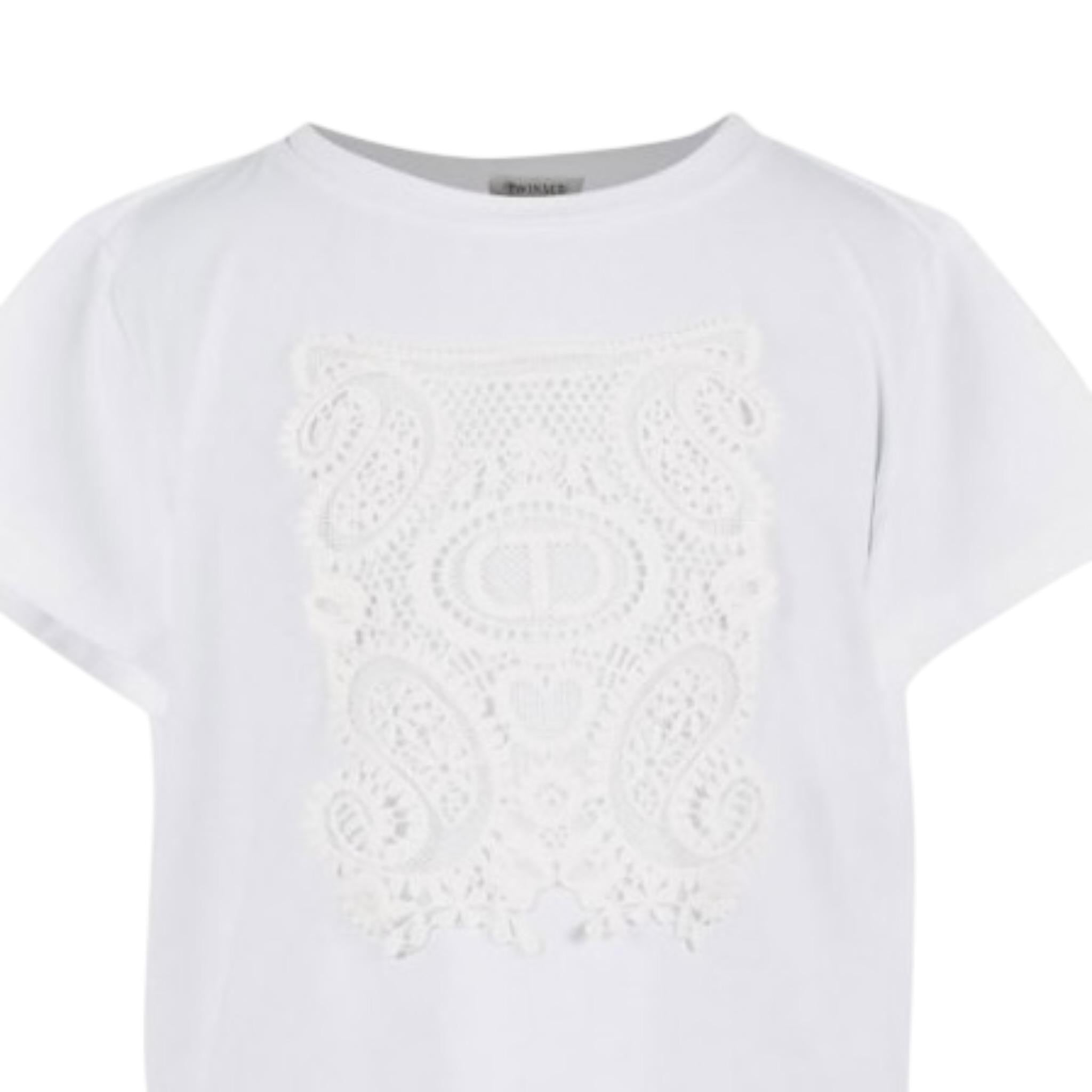 Twinset T-Shirt Girocollo Tinta Unita con Ricami per Neonata 251GJ2480XN BIANCO TWINSET 
