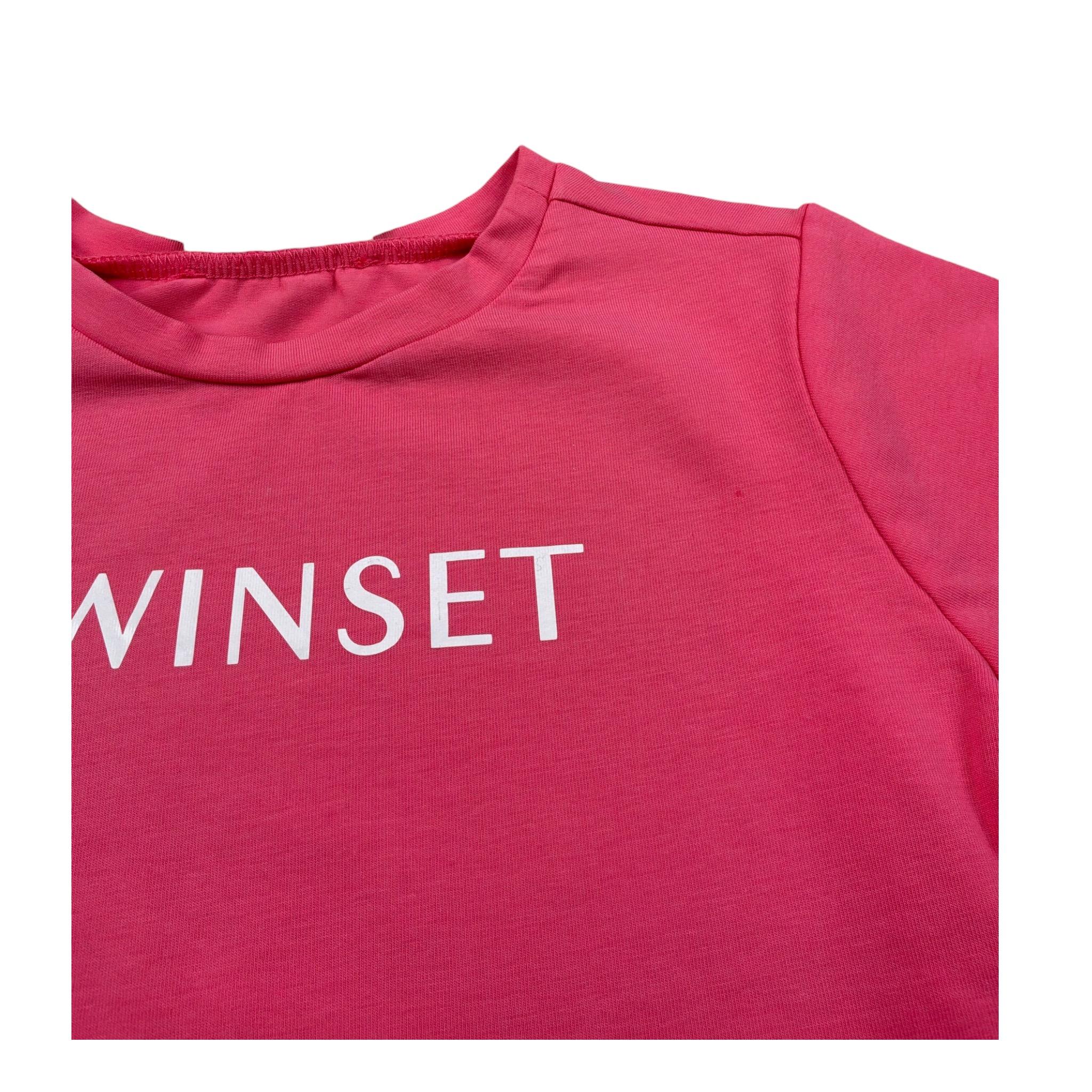 Twinset T-Shirt Girocollo tinta unita con Logo Rosa per Bambina 241GJ245 ROSA TWINSET 