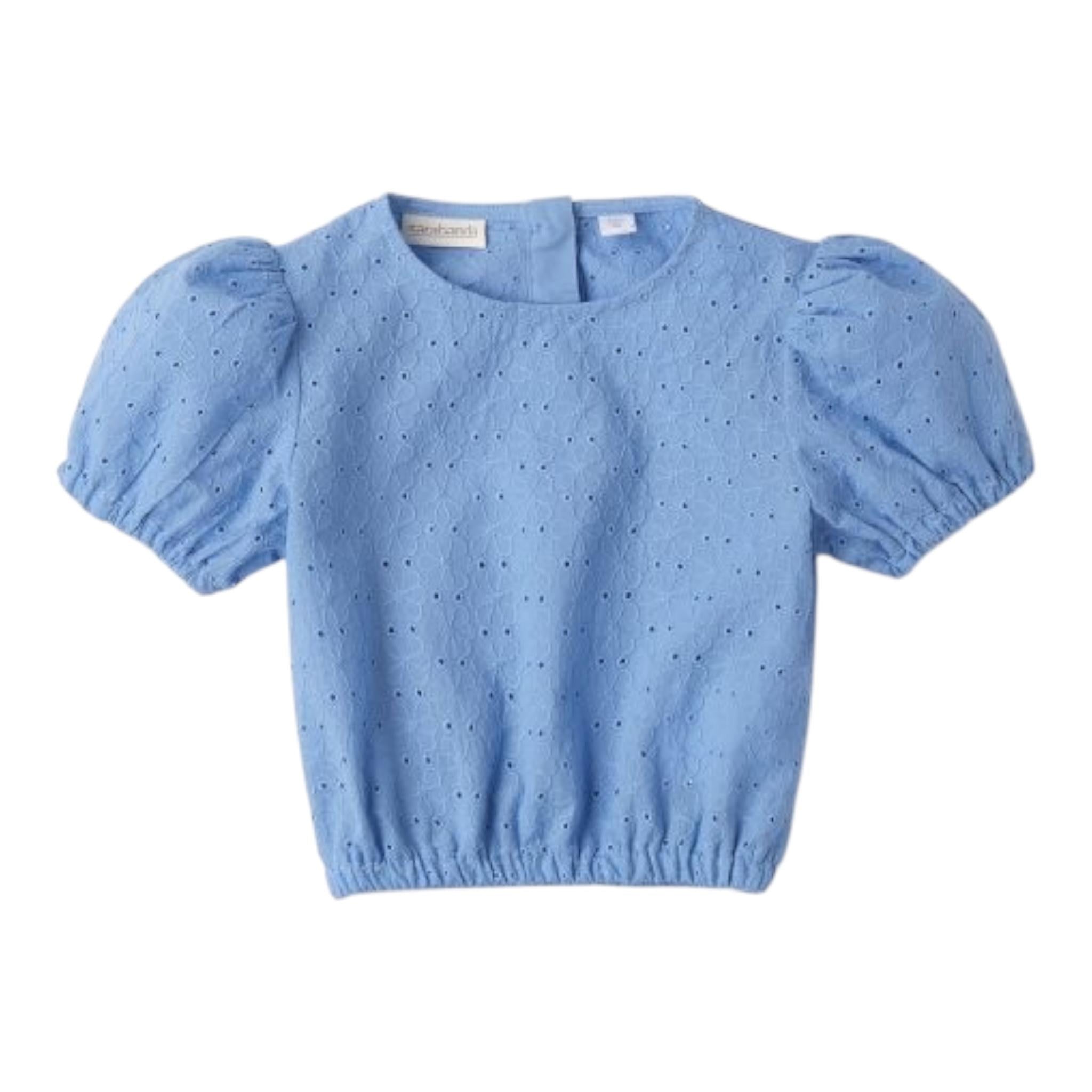 Sarabanda Top Traforato Mezza Manica Tinta Unita per Bambina 0B257 AZZURRO SARABANDA 